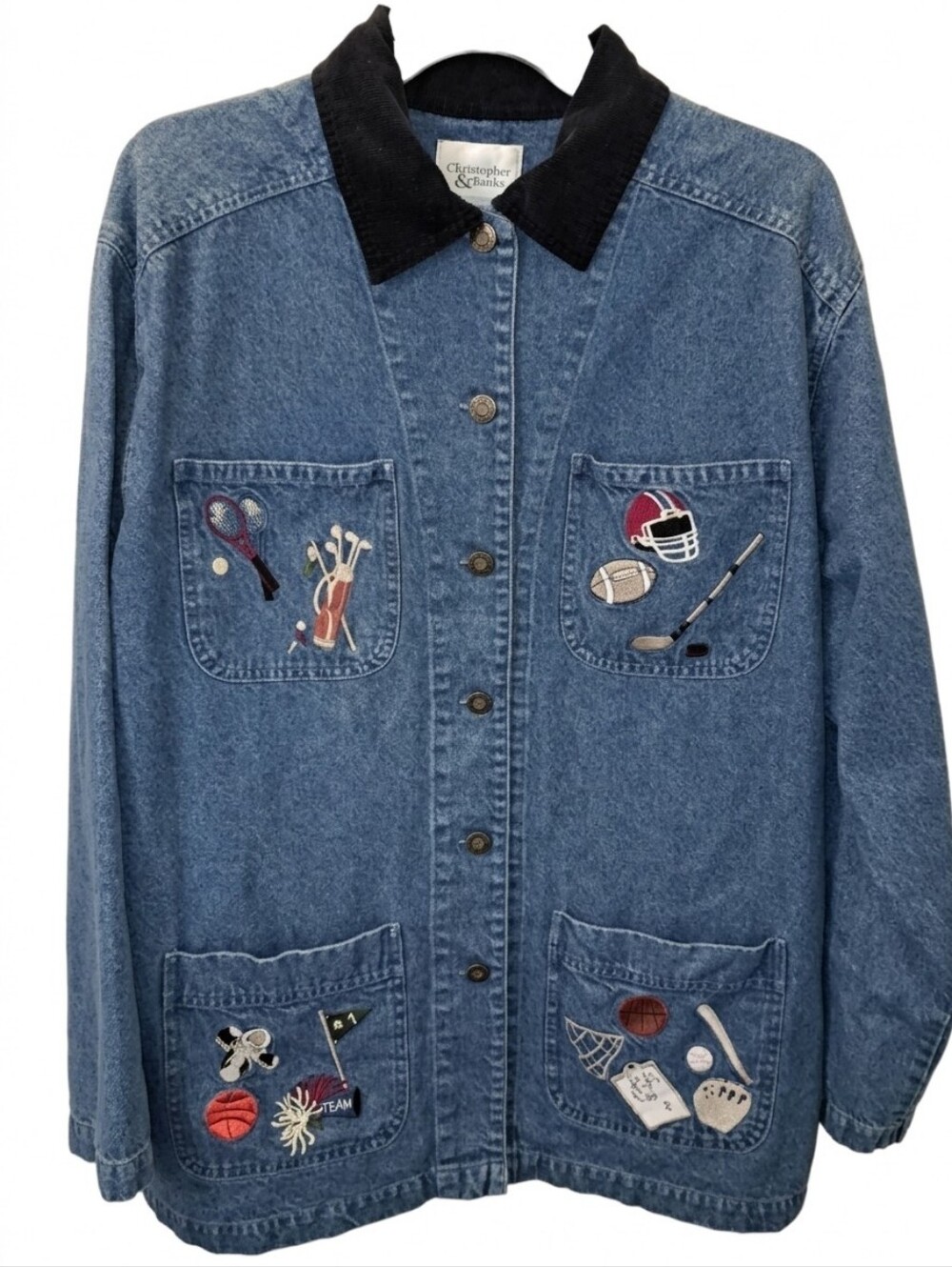EUC Christopher & Banks Jean Jacket Sz L Embroidered. Cottage Core Teacher - Picture 2 of 9